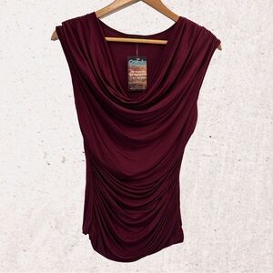 Red Sleeveless Ruched Blouse